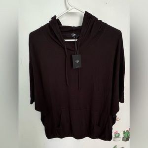 NWT Coin 1804 Sz 2X soft Thermal Black Short Sleeve Kangaroo Pocket Hoodie Top